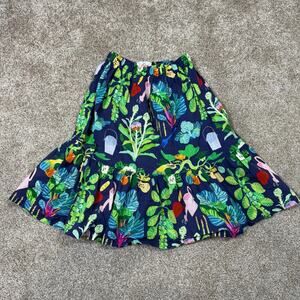 Gorman Playground Girls Skirt Organic Cotton Garden Plants Blue Twee Tiered Midi